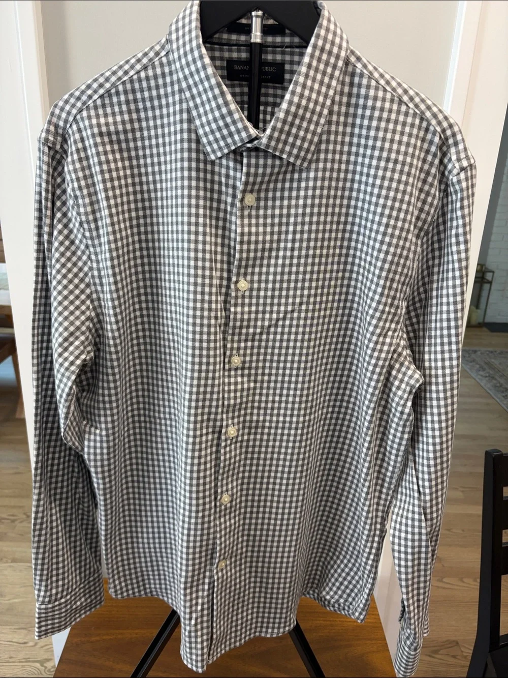 Banana Republic Gray and White Gingham Dress Shirt